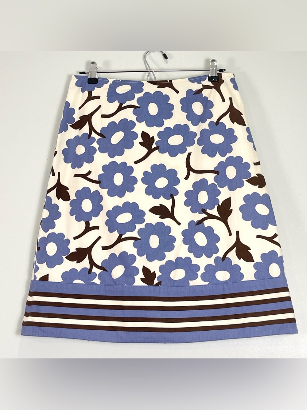 BODEN 100% Cotton Skirt Blue Brown Ivory Floral Print Lined Knee Length Size 12R